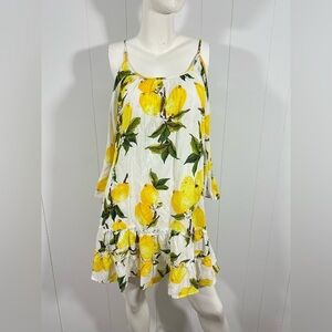 NWT Solitaire Swim Women’s Lemon Print Cold Shoulder Mini Sun Dress Size Small